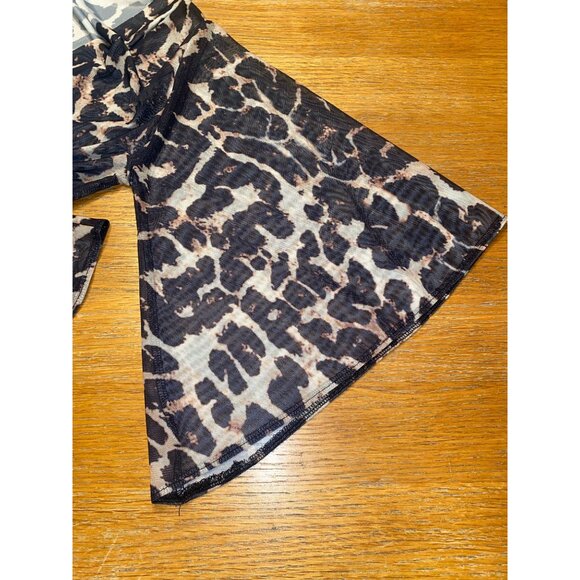 Sheer Leopard Print Open Front Kimono Cardigan With Flared Sleeves - Picture 4 of 4